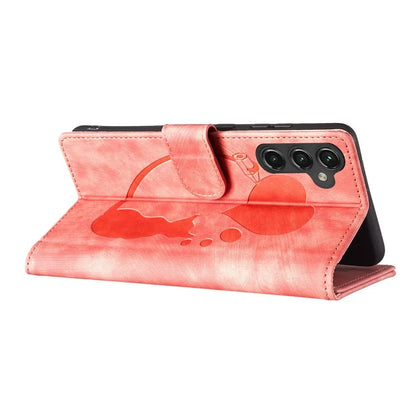 For Samsung Galaxy S24 FE Case Heart Cat Folding Stand PU Leather Phone Cover