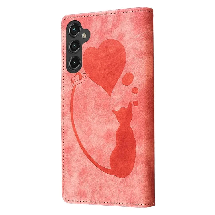 For Samsung Galaxy S24 FE Case Heart Cat Folding Stand PU Leather Phone Cover