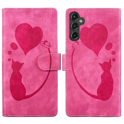 For Samsung Galaxy S24 FE Case Heart Cat Folding Stand PU Leather Phone Cover