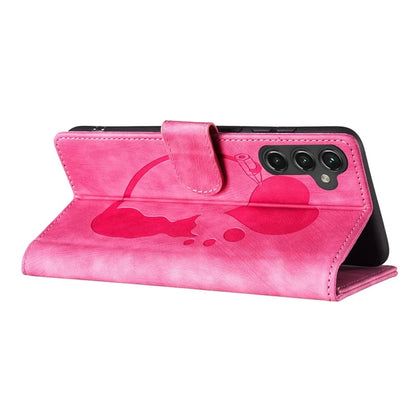 For Samsung Galaxy S24 FE Case Heart Cat Folding Stand PU Leather Phone Cover