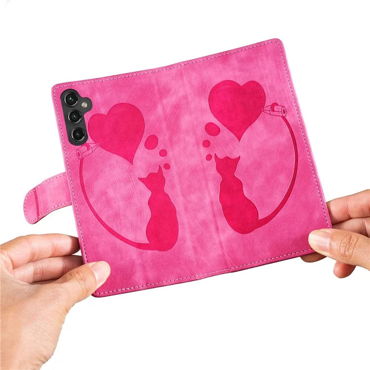 For Samsung Galaxy S24 FE Case Heart Cat Folding Stand PU Leather Phone Cover
