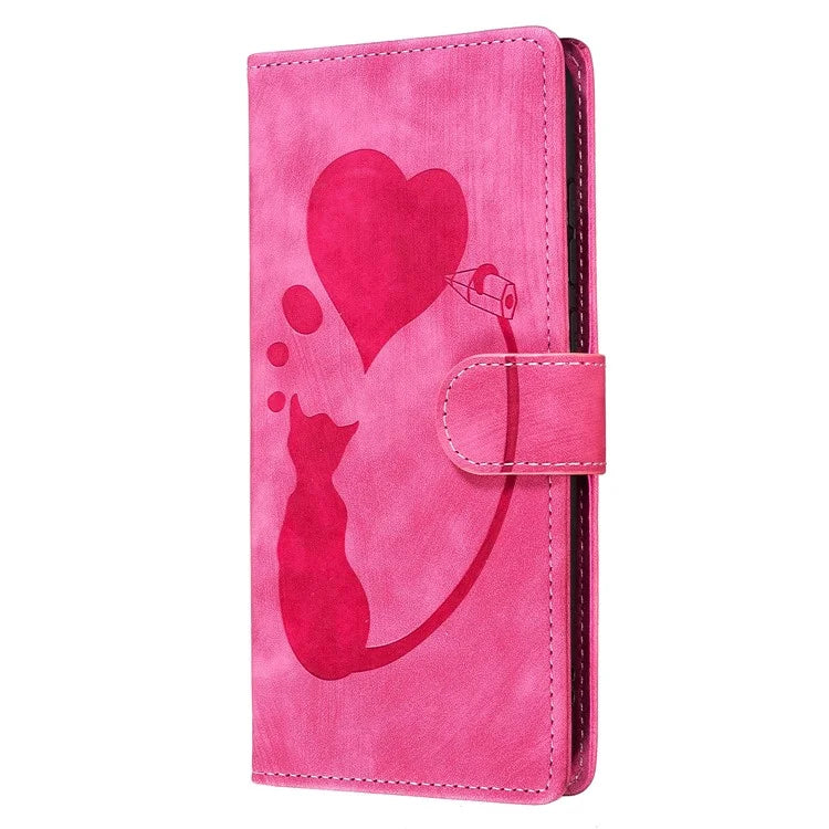 For Samsung Galaxy S24 FE Case Heart Cat Folding Stand PU Leather Phone Cover
