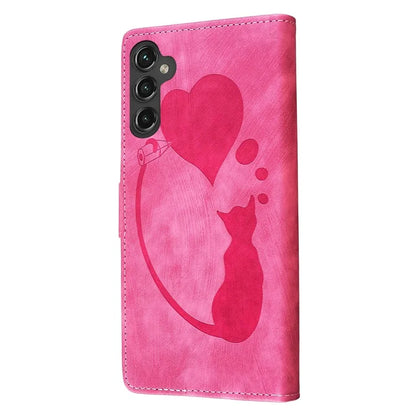 For Samsung Galaxy S24 FE Case Heart Cat Folding Stand PU Leather Phone Cover