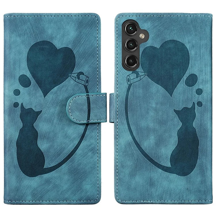 For Samsung Galaxy S24 FE Case Heart Cat Folding Stand PU Leather Phone Cover