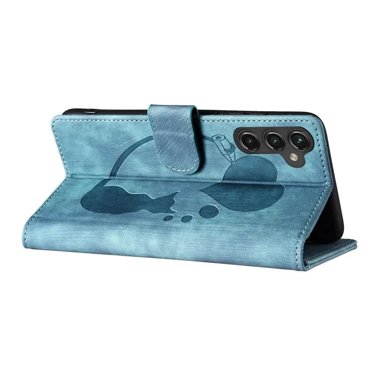 For Samsung Galaxy S24 FE Case Heart Cat Folding Stand PU Leather Phone Cover