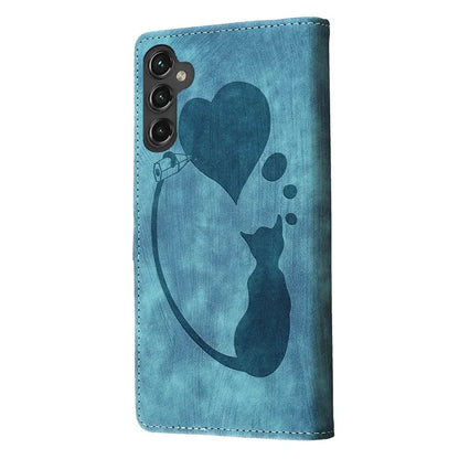 For Samsung Galaxy S24 FE Case Heart Cat Folding Stand PU Leather Phone Cover