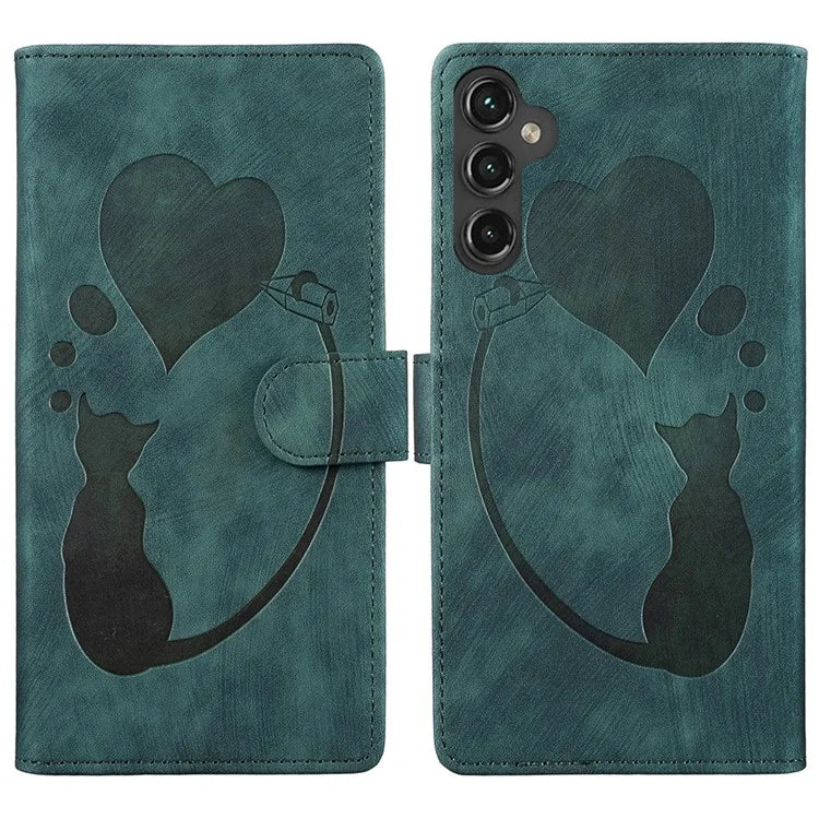 For Samsung Galaxy S24 FE Case Heart Cat Folding Stand PU Leather Phone Cover