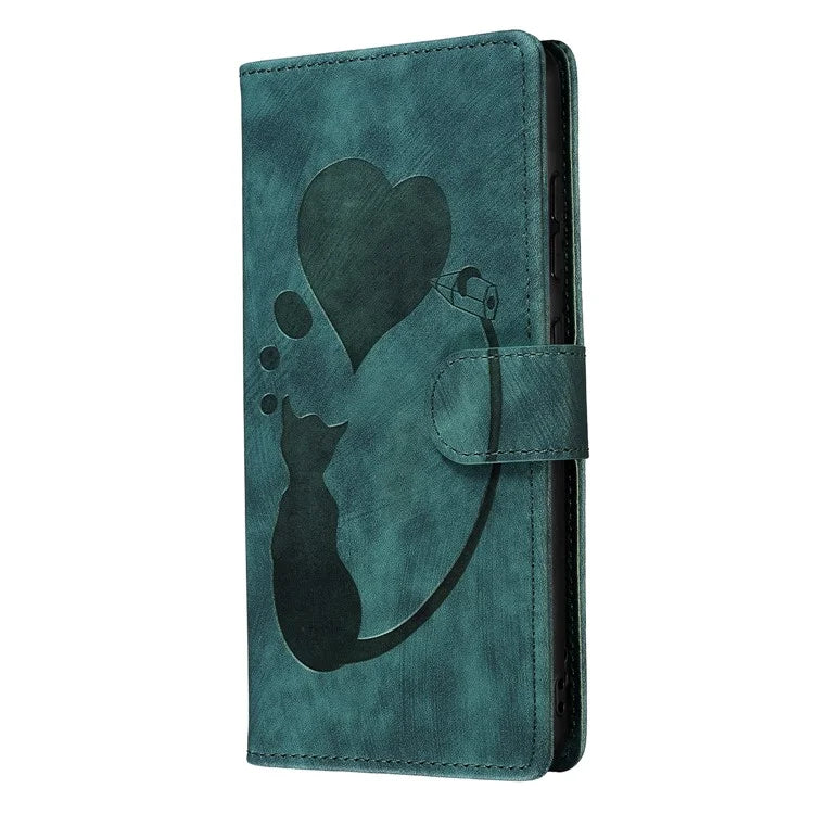 For Samsung Galaxy S24 FE Case Heart Cat Folding Stand PU Leather Phone Cover
