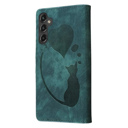 For Samsung Galaxy S24 FE Case Heart Cat Folding Stand PU Leather Phone Cover
