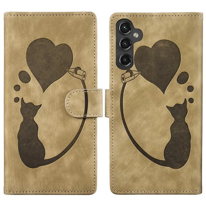 For Samsung Galaxy S24 FE Case Heart Cat Folding Stand PU Leather Phone Cover