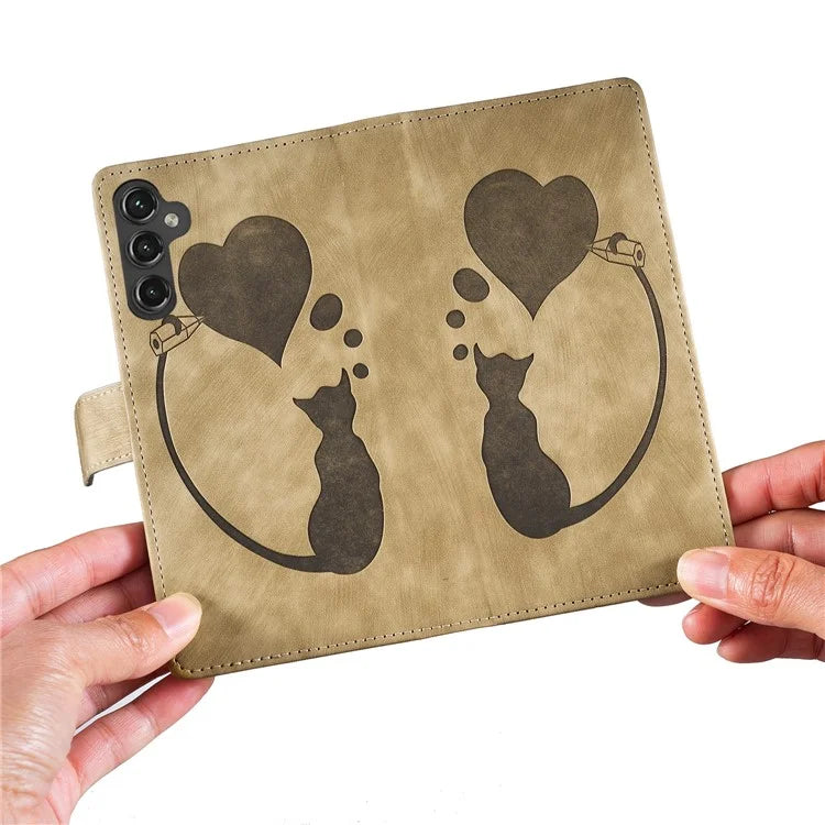 For Samsung Galaxy S24 FE Case Heart Cat Folding Stand PU Leather Phone Cover