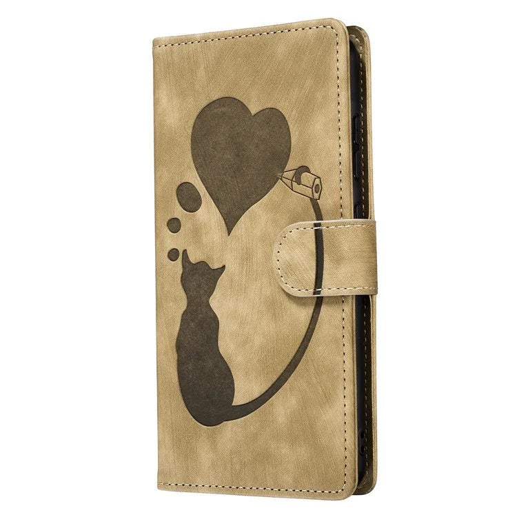For Samsung Galaxy S24 FE Case Heart Cat Folding Stand PU Leather Phone Cover