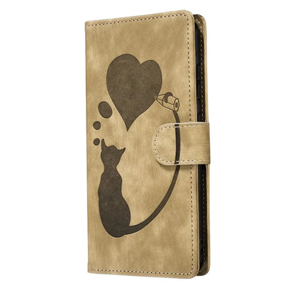 For Samsung Galaxy S24 FE Case Heart Cat Folding Stand PU Leather Phone Cover