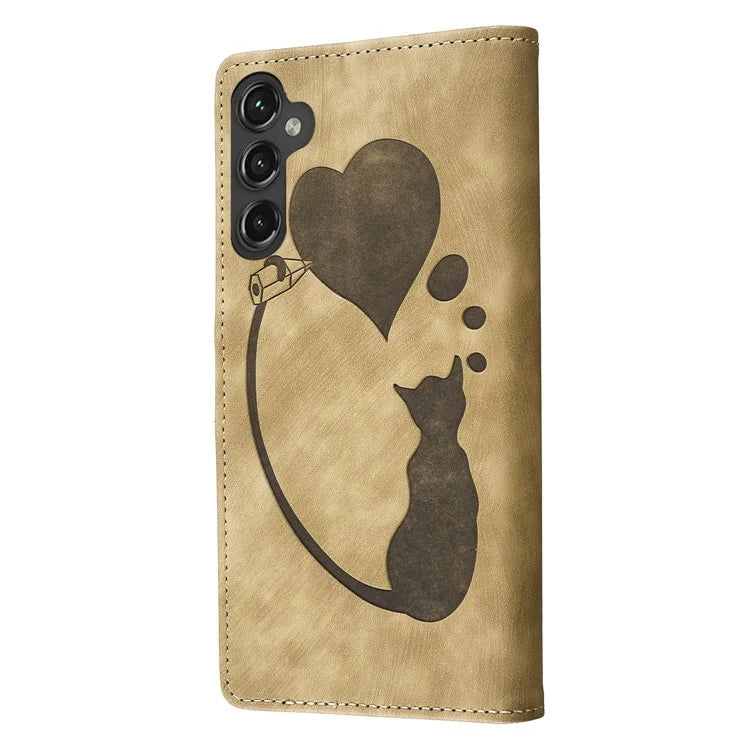 For Samsung Galaxy S24 FE Case Heart Cat Folding Stand PU Leather Phone Cover