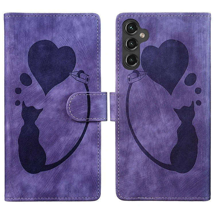 For Samsung Galaxy S24 FE Case Heart Cat Folding Stand PU Leather Phone Cover