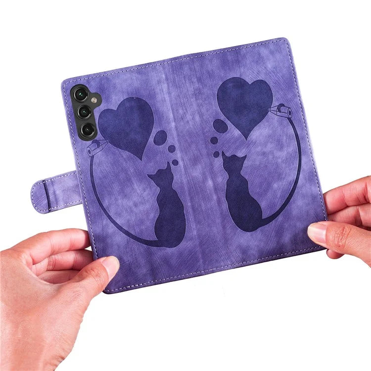 For Samsung Galaxy S24 FE Case Heart Cat Folding Stand PU Leather Phone Cover