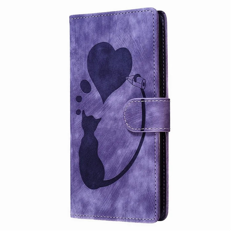 For Samsung Galaxy S24 FE Case Heart Cat Folding Stand PU Leather Phone Cover