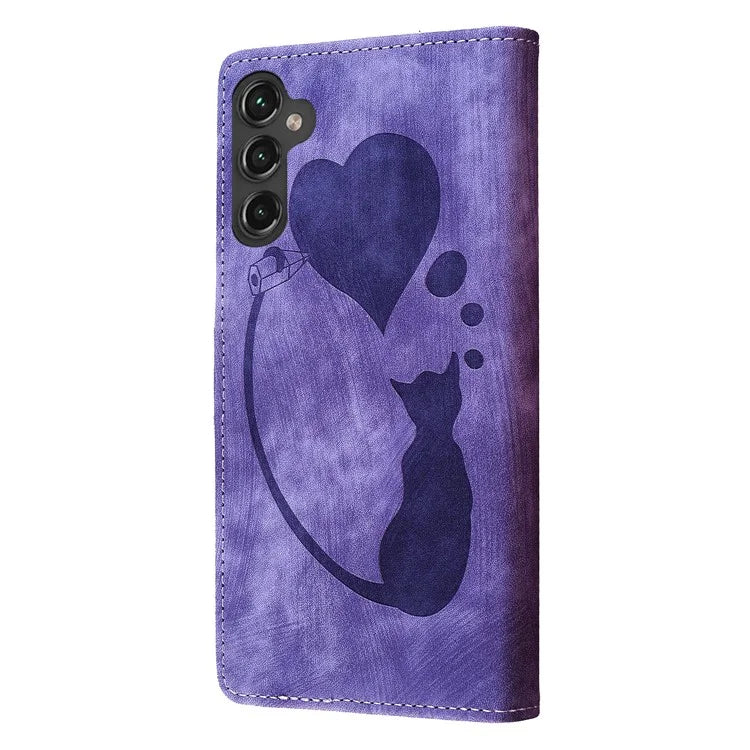 For Samsung Galaxy S24 FE Case Heart Cat Folding Stand PU Leather Phone Cover