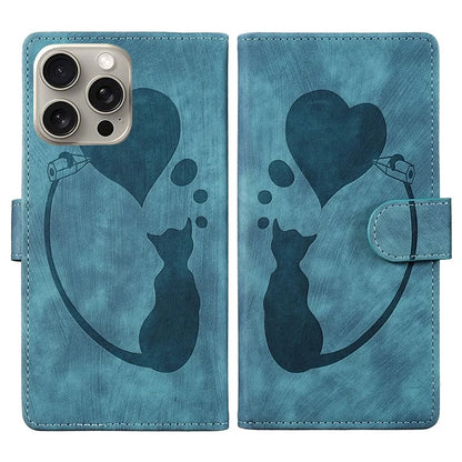 For iPhone 16 Pro Case Heart Cat Folding Stand PU Leather Phone Cover