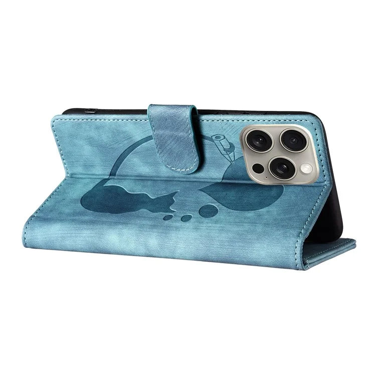 For iPhone 16 Pro Case Heart Cat Folding Stand PU Leather Phone Cover