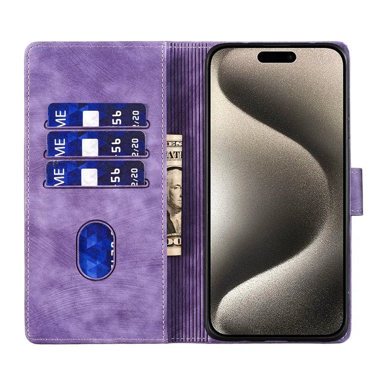 For iPhone 16 Pro Case Heart Cat Folding Stand PU Leather Phone Cover