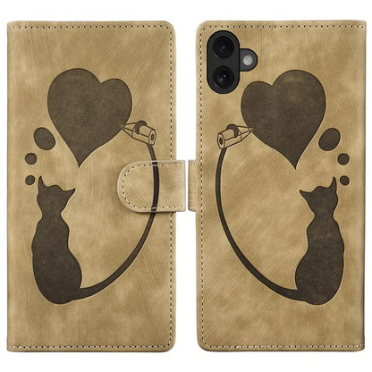 For iPhone 16 Case Heart Cat Folding Stand PU Leather Phone Cover