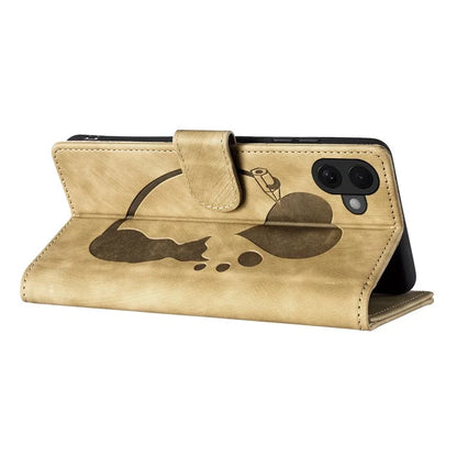 For iPhone 16 Case Heart Cat Folding Stand PU Leather Phone Cover