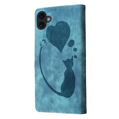 For iPhone 16 Case Heart Cat Folding Stand PU Leather Phone Cover