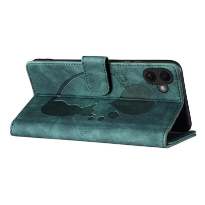 For iPhone 16 Case Heart Cat Folding Stand PU Leather Phone Cover