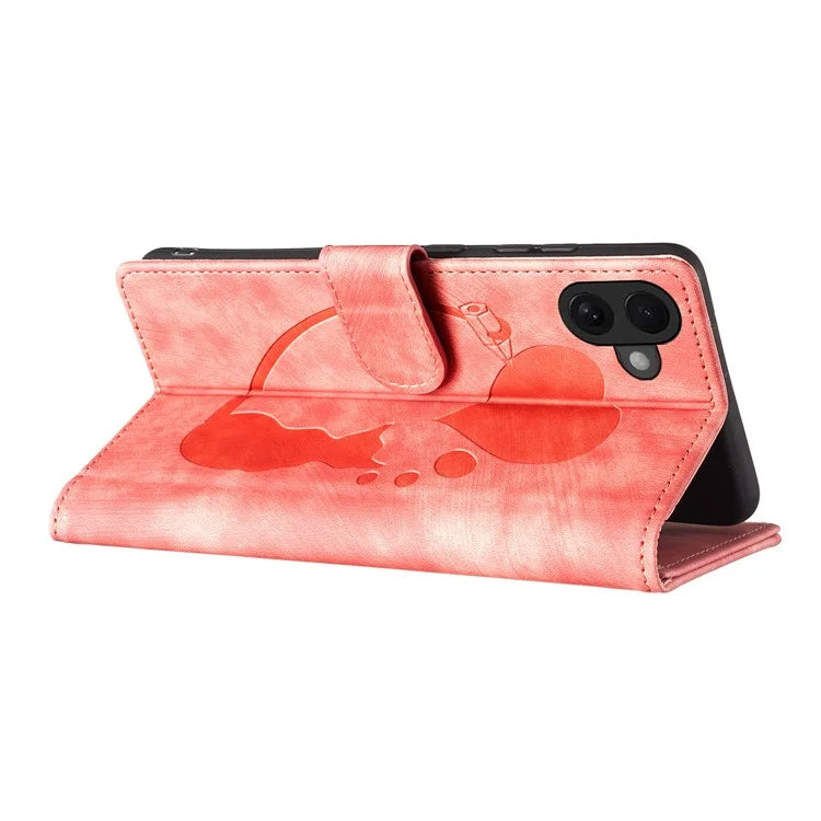For iPhone 16 Case Heart Cat Folding Stand PU Leather Phone Cover