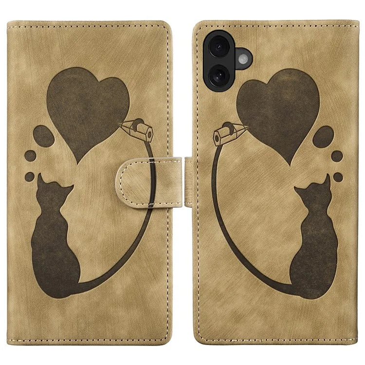 For iPhone 16 Plus Case Heart Cat Folding Stand PU Leather Phone Cover
