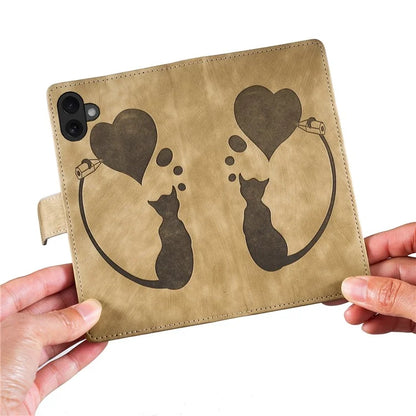 For iPhone 16 Plus Case Heart Cat Folding Stand PU Leather Phone Cover