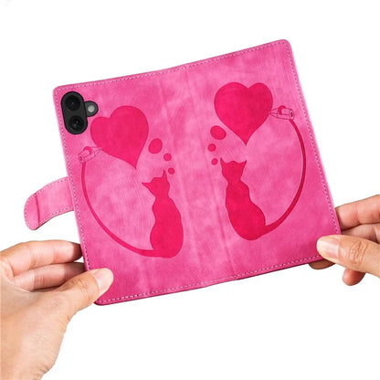 For iPhone 16 Plus Case Heart Cat Folding Stand PU Leather Phone Cover