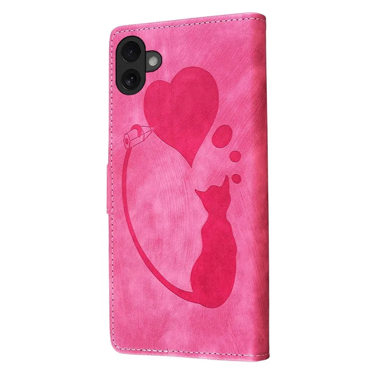 For iPhone 16 Plus Case Heart Cat Folding Stand PU Leather Phone Cover