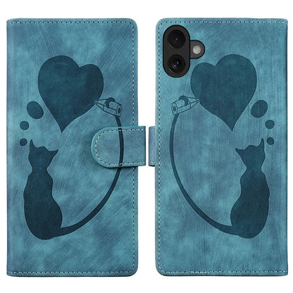 For iPhone 16 Plus Case Heart Cat Folding Stand PU Leather Phone Cover