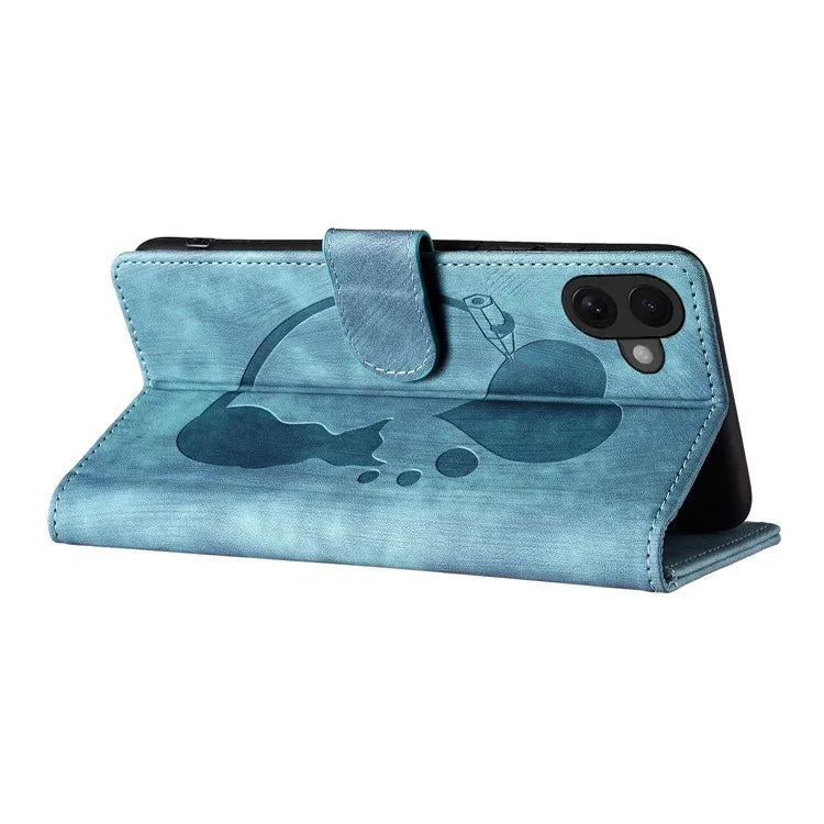 For iPhone 16 Plus Case Heart Cat Folding Stand PU Leather Phone Cover