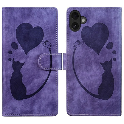 For iPhone 16 Plus Case Heart Cat Folding Stand PU Leather Phone Cover