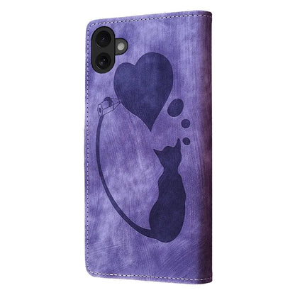 For iPhone 16 Plus Case Heart Cat Folding Stand PU Leather Phone Cover