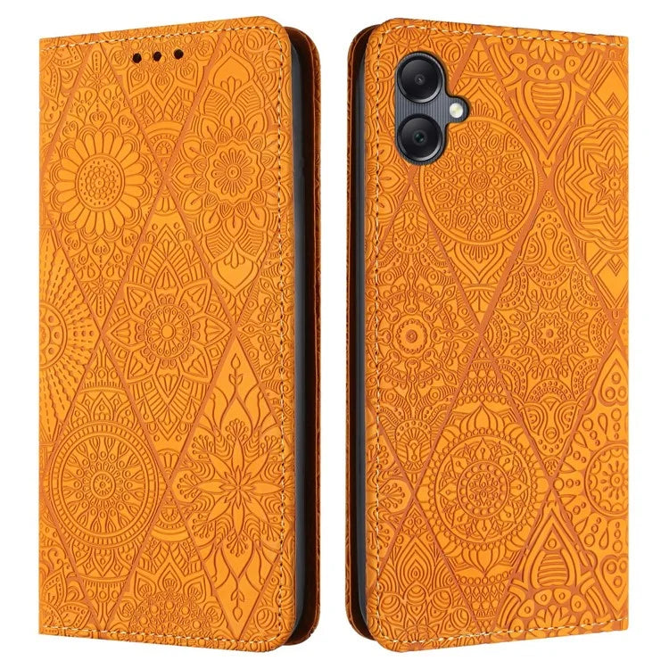 For Samsung Galaxy A06 Case Imprinted Flower Wallet Stand Leather Phone Cover