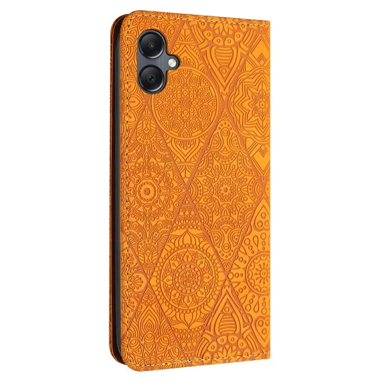 For Samsung Galaxy A06 Case Imprinted Flower Wallet Stand Leather Phone Cover