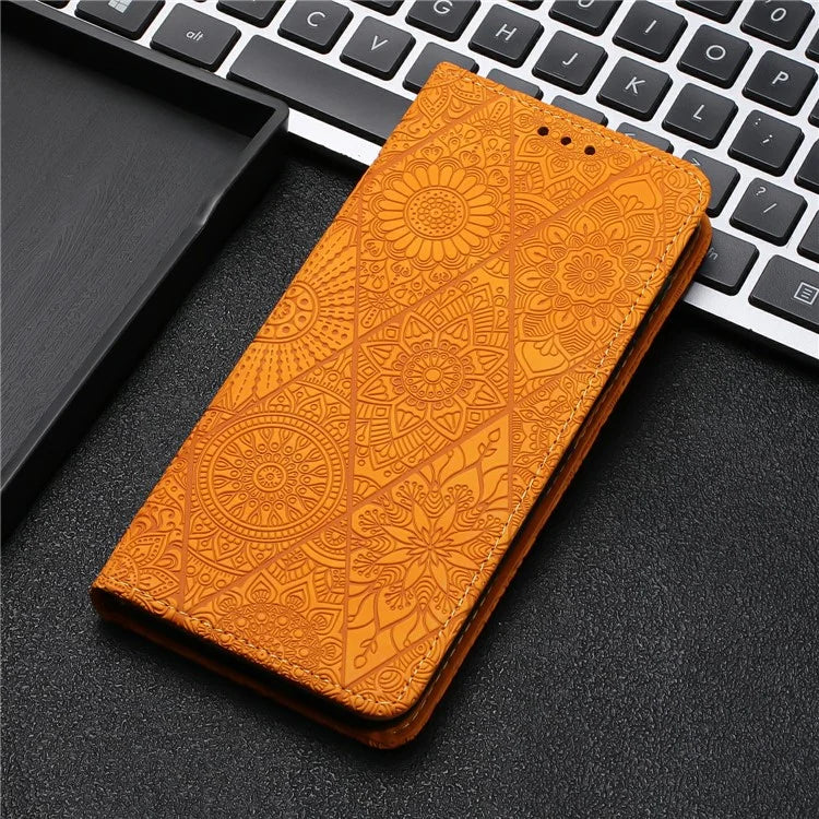 For Samsung Galaxy A06 Case Imprinted Flower Wallet Stand Leather Phone Cover