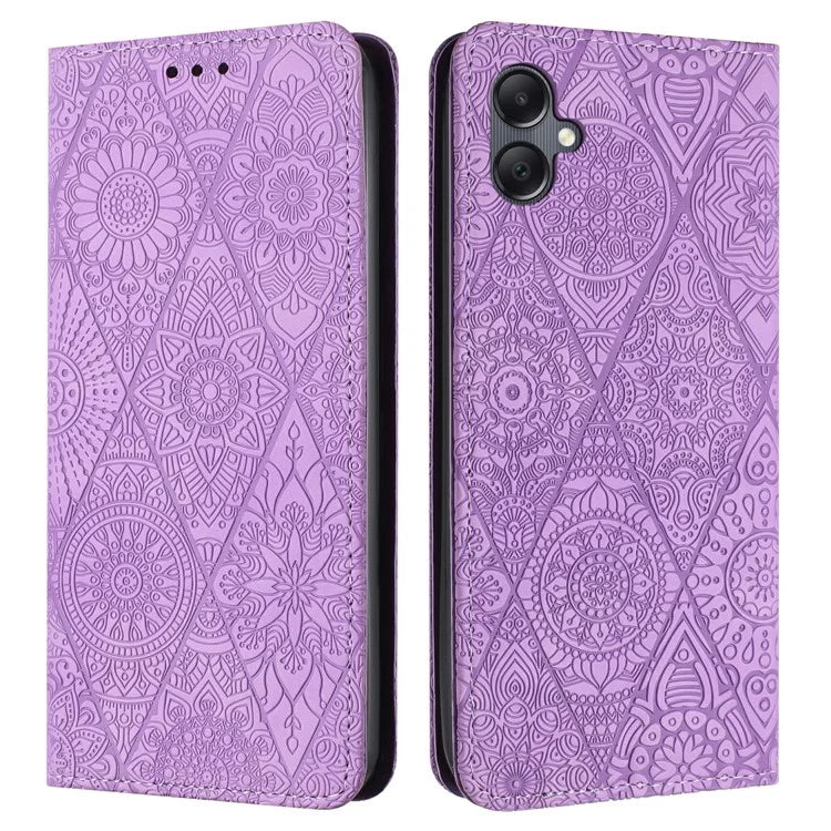For Samsung Galaxy A06 Case Imprinted Flower Wallet Stand Leather Phone Cover