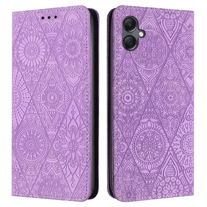 For Samsung Galaxy A06 Case Imprinted Flower Wallet Stand Leather Phone Cover