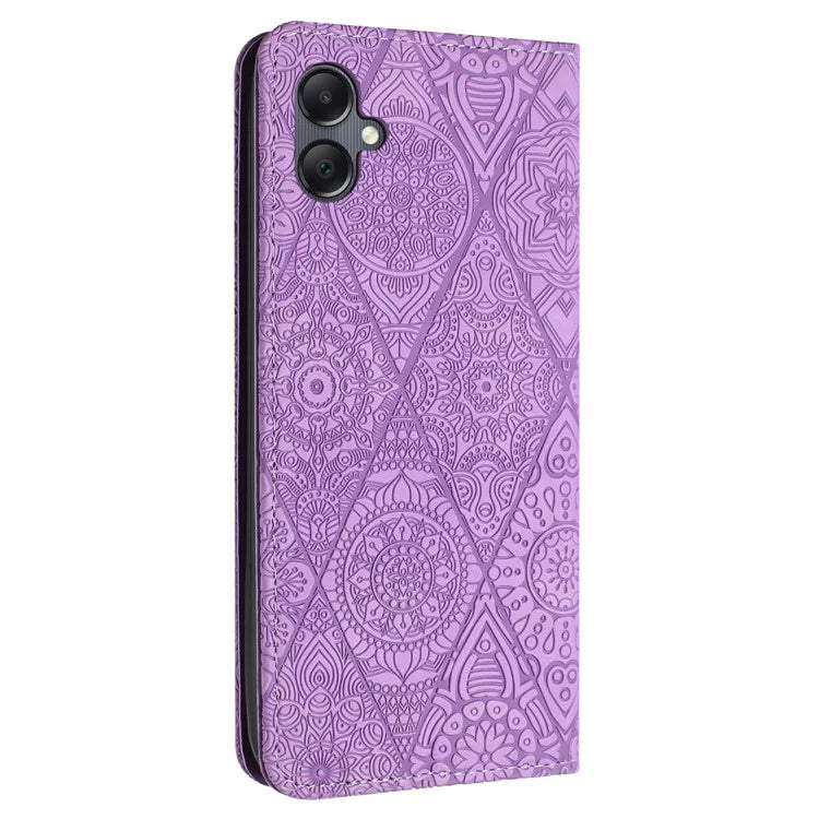 For Samsung Galaxy A06 Case Imprinted Flower Wallet Stand Leather Phone Cover