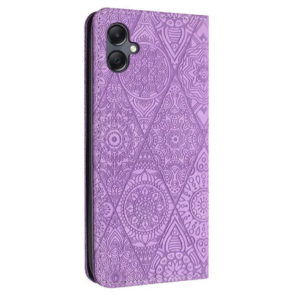 For Samsung Galaxy A06 Case Imprinted Flower Wallet Stand Leather Phone Cover