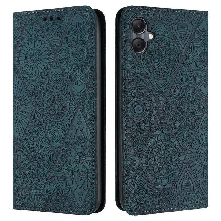 For Samsung Galaxy A06 Case Imprinted Flower Wallet Stand Leather Phone Cover