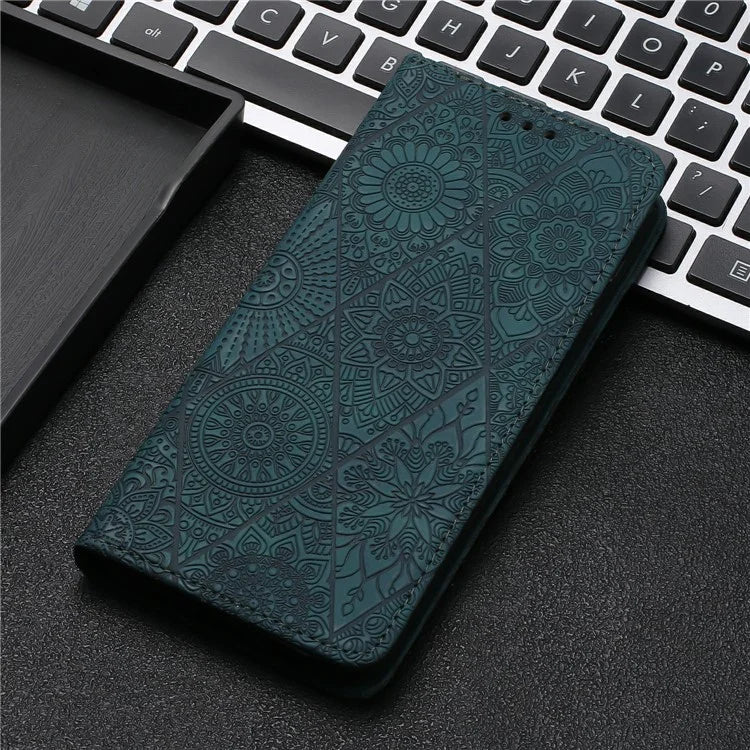 For Samsung Galaxy A06 Case Imprinted Flower Wallet Stand Leather Phone Cover