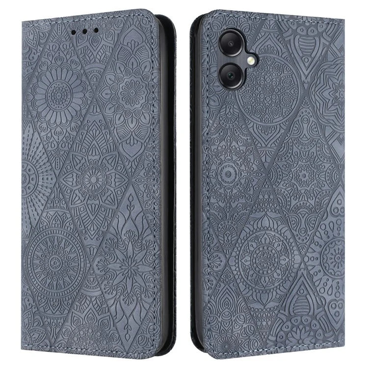 For Samsung Galaxy A06 Case Imprinted Flower Wallet Stand Leather Phone Cover
