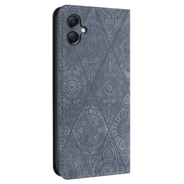 For Samsung Galaxy A06 Case Imprinted Flower Wallet Stand Leather Phone Cover