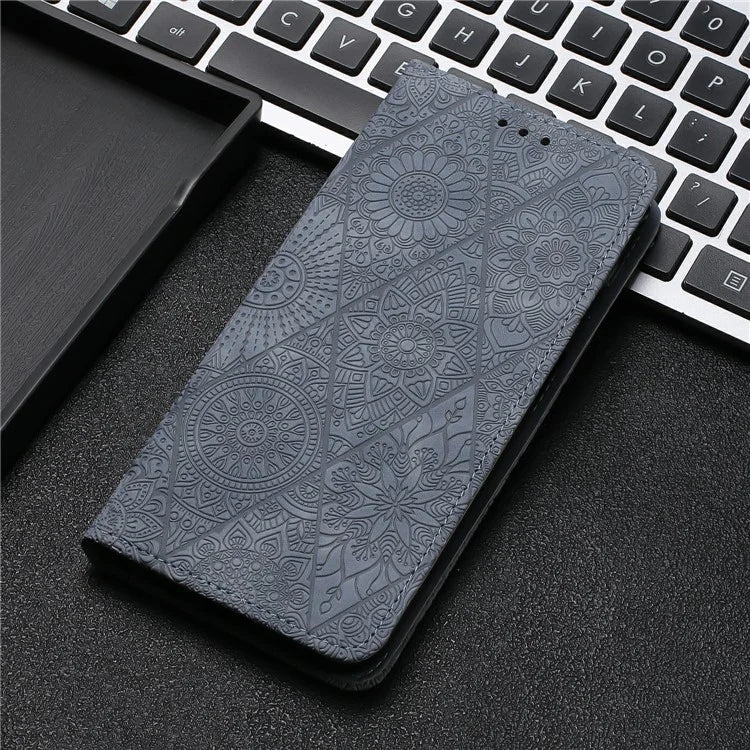 For Samsung Galaxy A06 Case Imprinted Flower Wallet Stand Leather Phone Cover